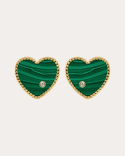 Shop Yvonne Léon Women's Malachite Heart Stud Earrings In Green