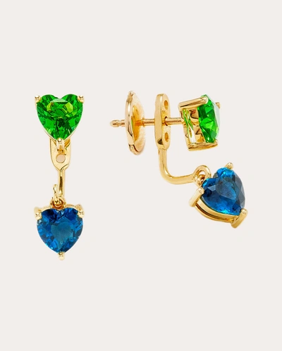 Shop Yvonne Léon Women's Green Crystal & Blue Topaz Heart Ear Jackets In Green/blue