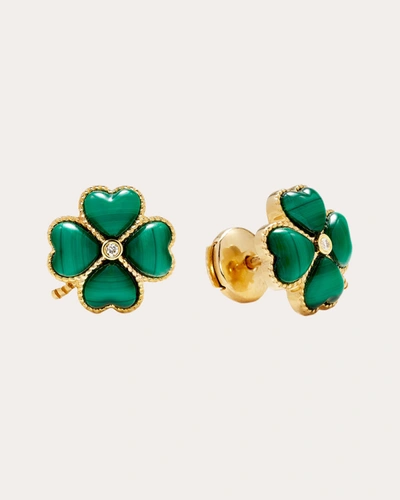 Shop Yvonne Léon Women's Malachite Clover Dome Stud Earrings In Green