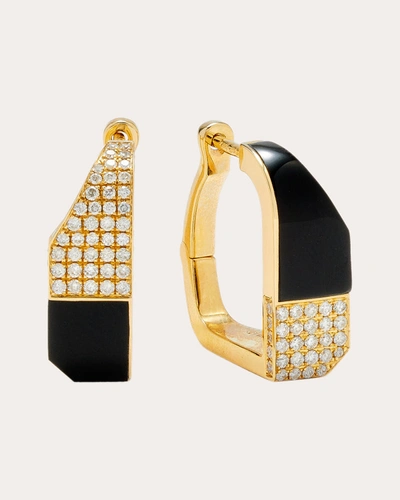 Shop Yvonne Léon Women's Onyx & Diamond Damier Hoop Earrings In Black