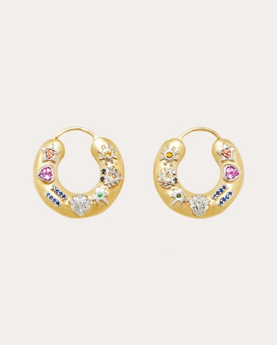 Shop Yvonne Léon Women's Gemstone & Diamond Symbol Hoop Earrings In Gold