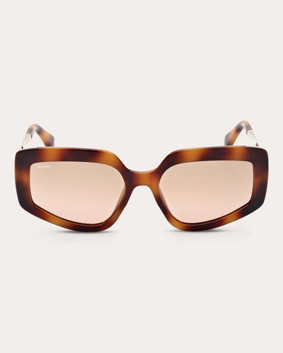 Shop Max Mara Women's Dark Havana & Brown Mirror Geometric Sunglasses