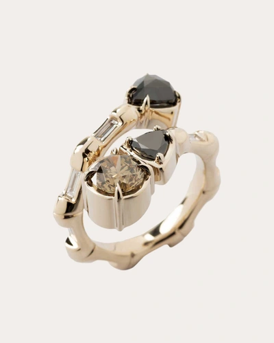 Shop Ara Vartanian Women's Brown Diamond Bamboo Ring In Gold