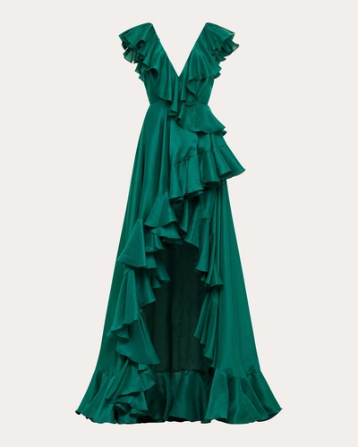 Azeeza Women's Ollie Ruffled Wrap-effect Silk Gown In Green