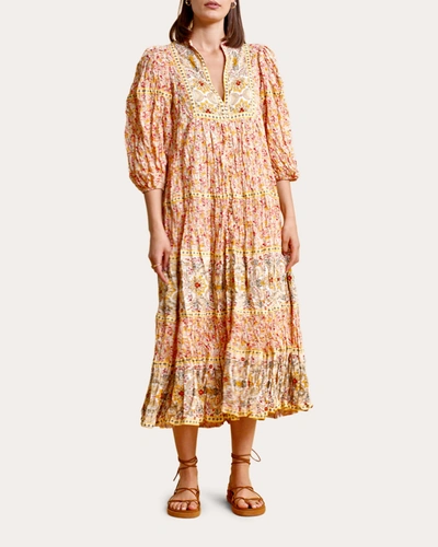 Shop Bytimo Women's Twisted Shift Dress In Yellow Flower Combo