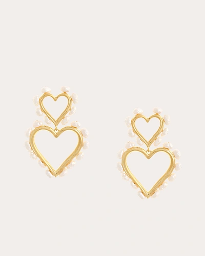 Shop Joanna Laura Constantine Women's Mini Double Heart Pearl Drop Earrings In Gold