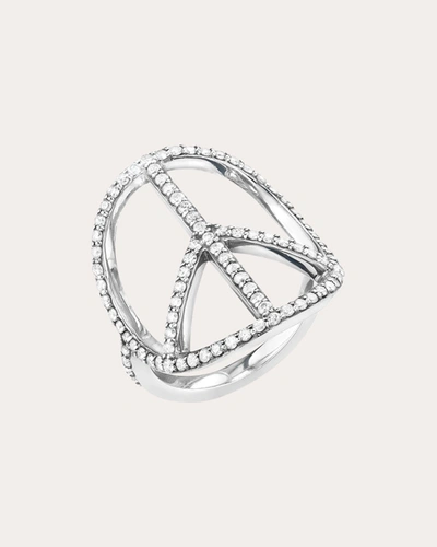 Shop Sheryl Lowe Women's Peace Sign Pavé Diamond Ring In Silver