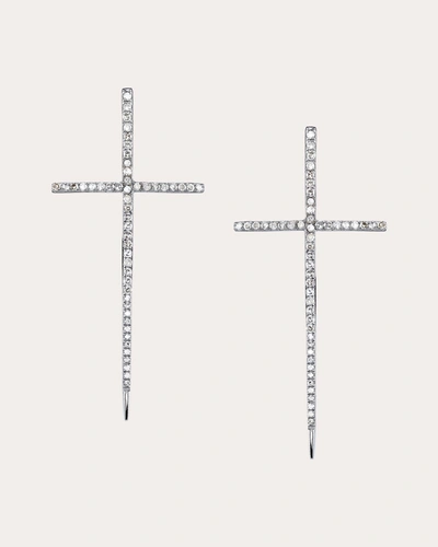 Shop Sheryl Lowe Women's Silver Spike Cross Pavé Diamond Threader Earrings