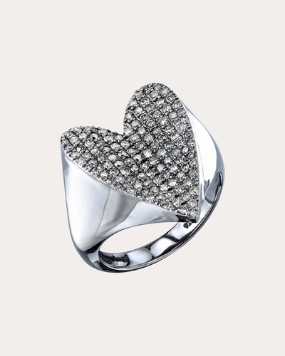 Shop Sheryl Lowe Women's Folded Heart Pavé Diamond Ring In Silver