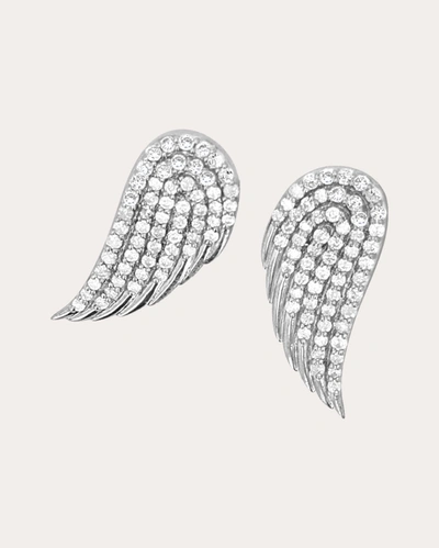 Shop Sheryl Lowe Women's Diamond Angel Wing Stud Earrings In Silver