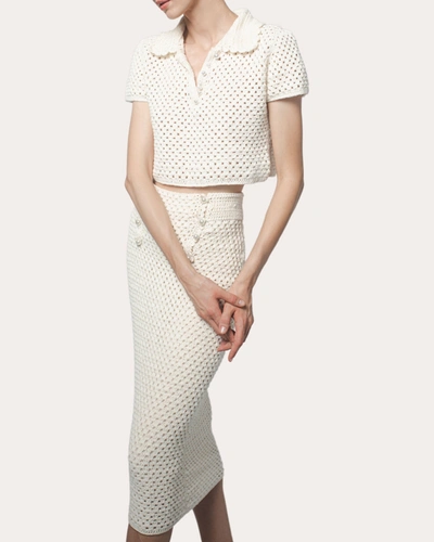 Shop Santicler Women's Margot Hand Crochet Cropped Polo Top In White