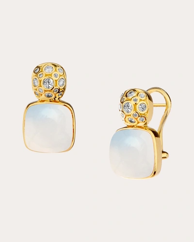 Shop Syna Jewels Women's Moon Quartz & Diamond Mogul Sugarloaf Clip-on Earrings In Gold