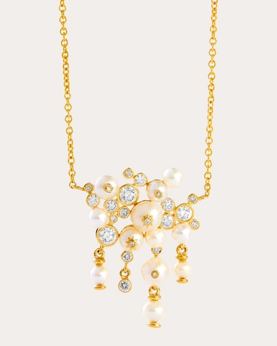 Shop Syna Jewels Women's Diamond & Pearl Cosmic Cluster Necklace In Gold