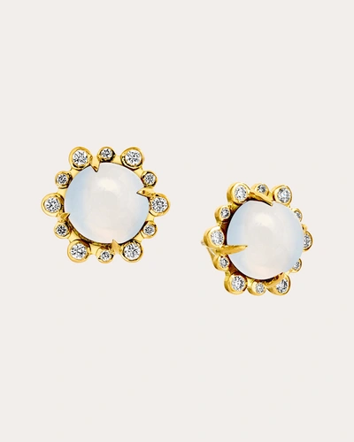 Shop Syna Jewels Women's Moon Quartz & Diamond Mogul Hex Stud Earrings In White