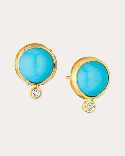 Shop Syna Jewels Women's Turquoise & Diamond Stud Earrings In Blue