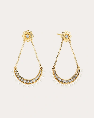 Shop Syna Jewels Women's Diamond & Pearl Mogul Drop Earrings In Gold