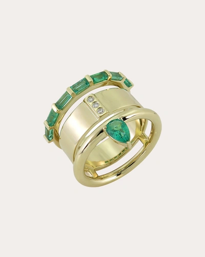 Type Jewelry Women's Mini Type Stack 14k Gold Emerald And Diamond Ring In Green