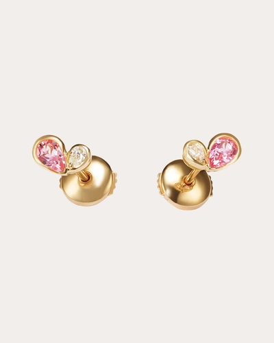 Shop Milamore Women's Diamond & Pink Tourmaline Duo Heart Stud Earrings