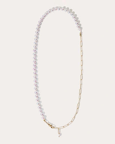 Shop Milamore Women's Akoya Pearl & Diamond Classic Duo Chain Jr. Necklace In Pearl/gold