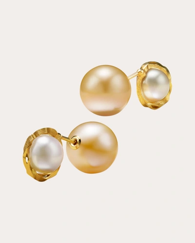 Shop Milamore Women's Akoya & South Sea Pearl Kintsugi Duo Stud Earrings In Gold