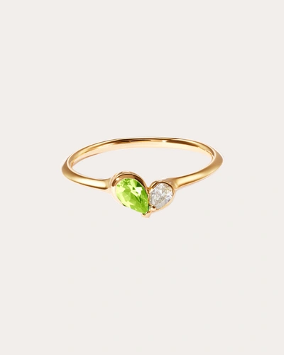 Shop Milamore Women's Diamond & Peridot Mini Duo Heart Ring In Green