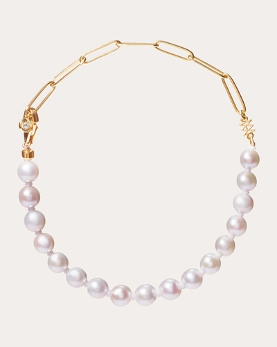 Shop Milamore Women's Akoya Pearl & Diamond Duo Chain Jr. Bracelet In Pearl/gold