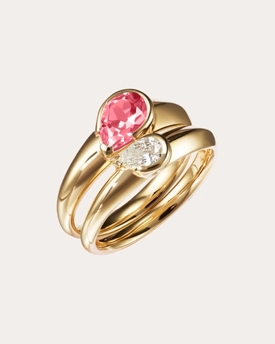 Shop Milamore Women's Diamond & Pink Tourmaline Duo Heart Ring Set