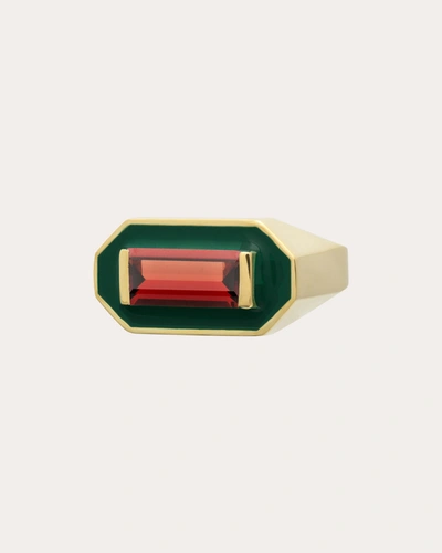 Shop Aliita Women's Garnet Deco Maxi Baguette Ring In Green