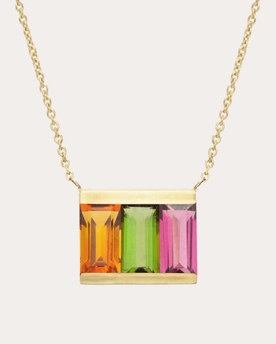 Shop Aliita Women's Tri Baguette Gemstone Pendant Necklace In Gold