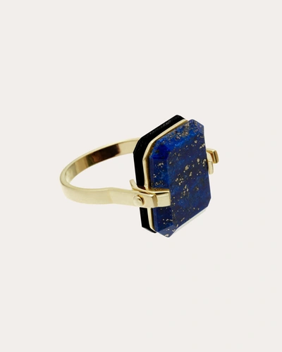 Shop Aliita Women's Black Agate & Lapis Lazuli Sandwich Deco Ring In Blue