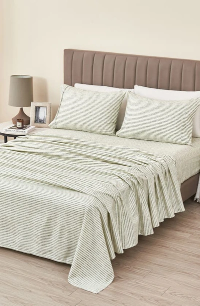 Woven & Weft Stripe Microfiber Sheet Set In Seafoam