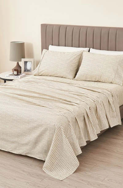 Woven & Weft Stripe Microfiber Sheet Set In Taupe