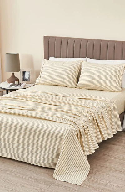 Woven & Weft Stripe Microfiber Sheet Set In Light Taupe
