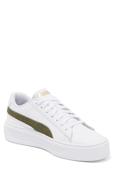 Shop Puma Smash Platform V3 Mono Twist Sneaker In  White-dark Olive