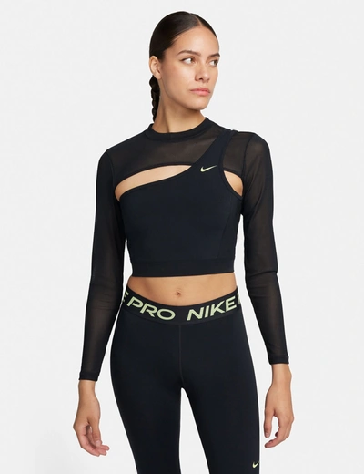 Shop Nike Pro Long-sleeve Cropped Top In Black