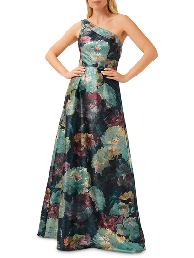 Shop Aidan Mattox Womens Metallic Floral Evening Dress In Green