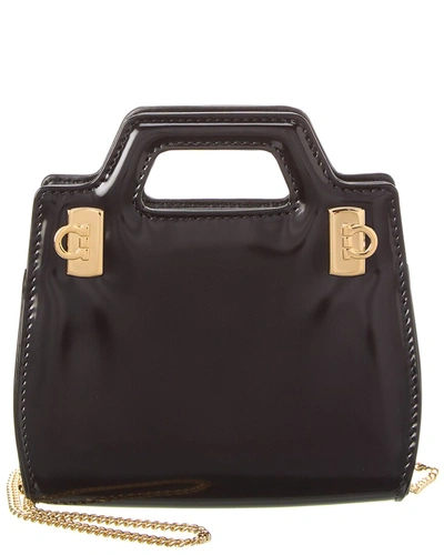 Shop Ferragamo Wanda Leather Micro Bag In Black