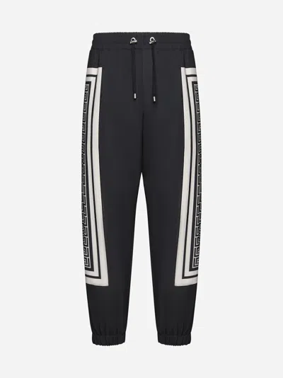 Shop Balmain Monogram Scarf Print Track Pants In Black,ivory