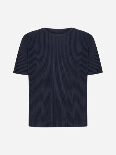 Shop Issey Miyake Pleated Fabric T-shirt In Navy