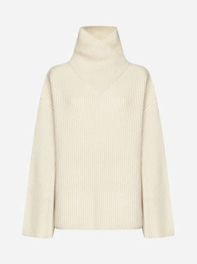 Shop Totême Wrap-neck Wool Sweater In Stone