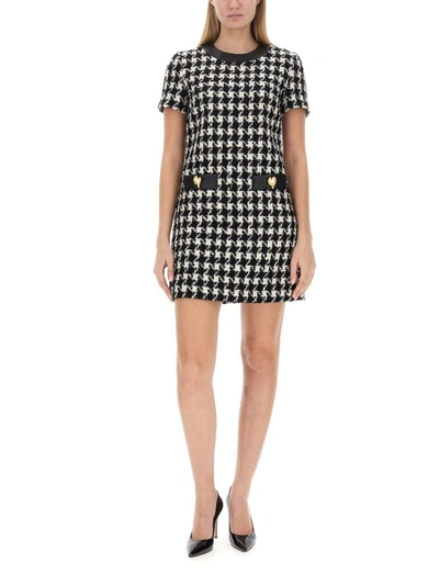 Shop Moschino Houndstooth Mini Dress In Black