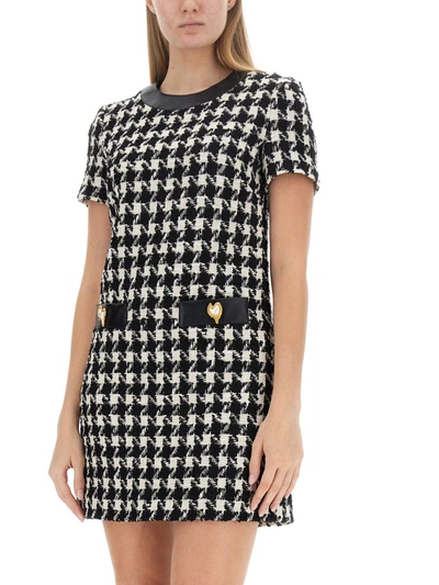 Shop Moschino Houndstooth Mini Dress In Black