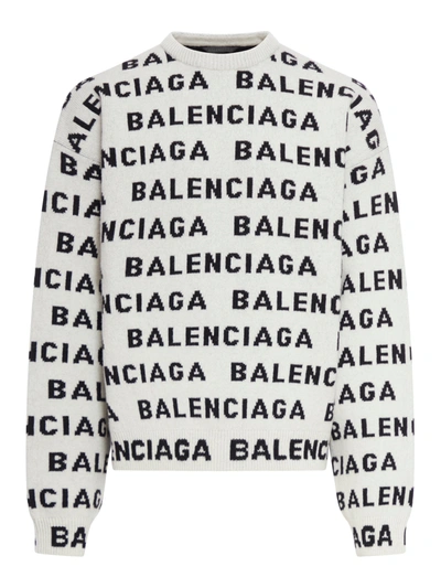 Shop Balenciaga Intarsia-logo Crew-neck Jumper In White