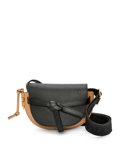 Shop Loewe Mini Gate Dual Bag In Soft Calfskin And Jacquard In Black