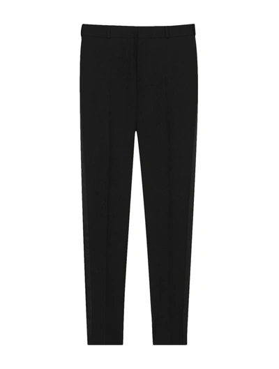 Shop Saint Laurent Straight Tuxedo Pants In  Grain De Poudre In Black