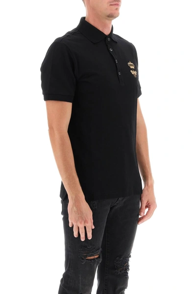 Shop Dolce & Gabbana Piqué Polo Shirt With Lurex Embroidery In Black