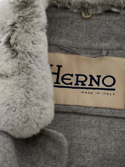 Shop Herno Elegant Grey Wool Coat With Removable Fur Women's Collar