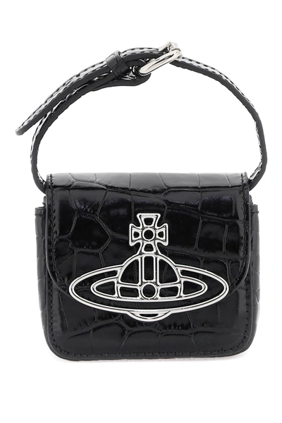 Shop Vivienne Westwood Croc-embossed Leather Mini Bag In Black