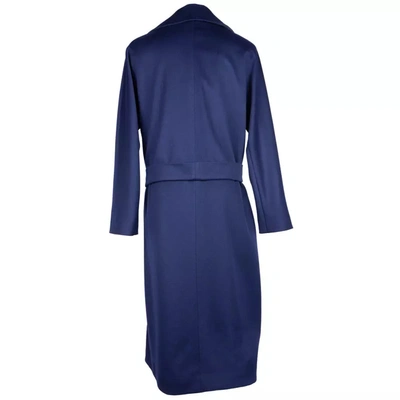 Shop Made In Italy Elegant Blue Wool Coat With Ribbon Women's Belt