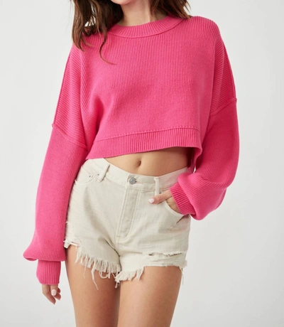 Shop Free People Easy Street Stipe Crop Pullover Sweater In Pink Firework In Multi
